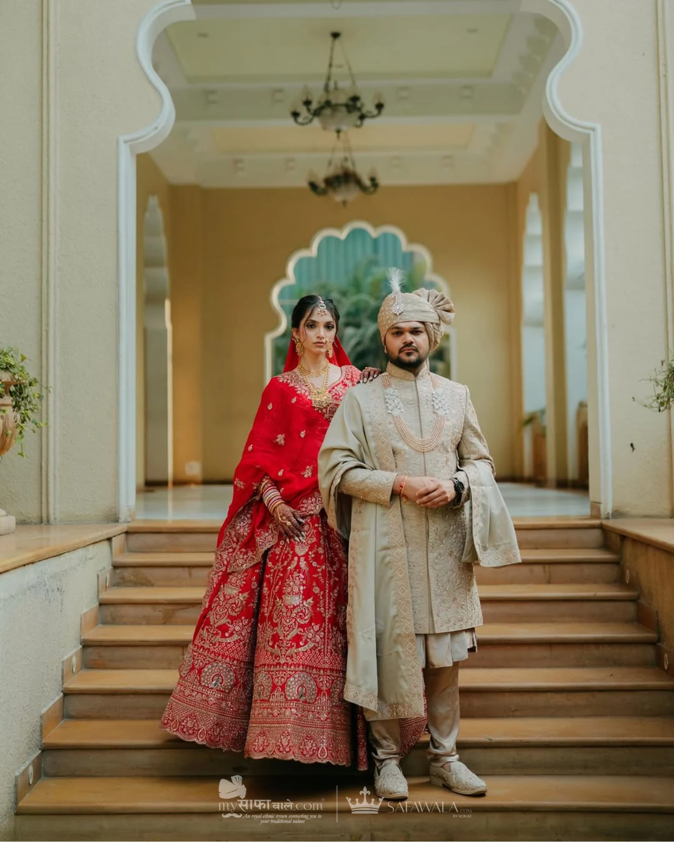 Coordinated ivory wedding pagdis for a formal celebration for Akshi